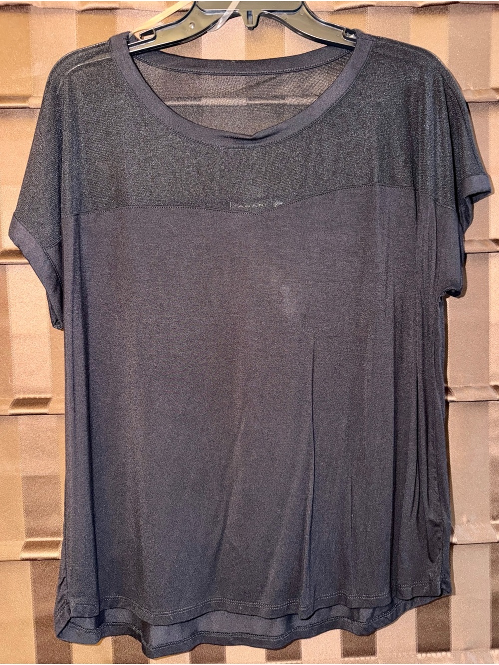 Tahari Black Short-Sleeve Blouse with Sheer Yoke
